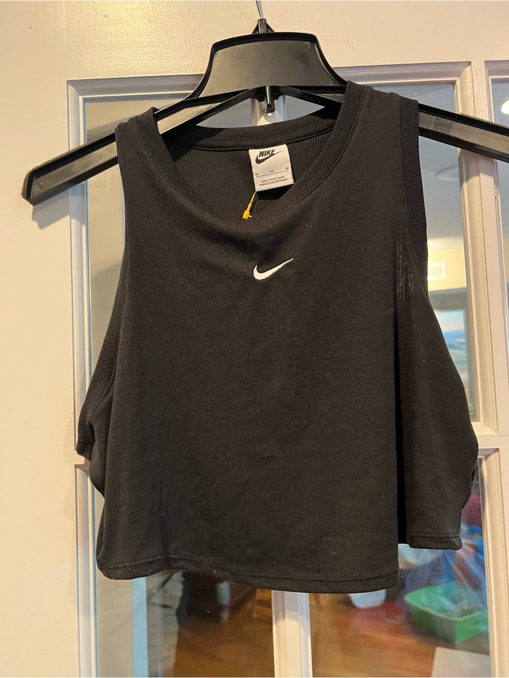 Nike Black Cropped Tank with White Swoosh